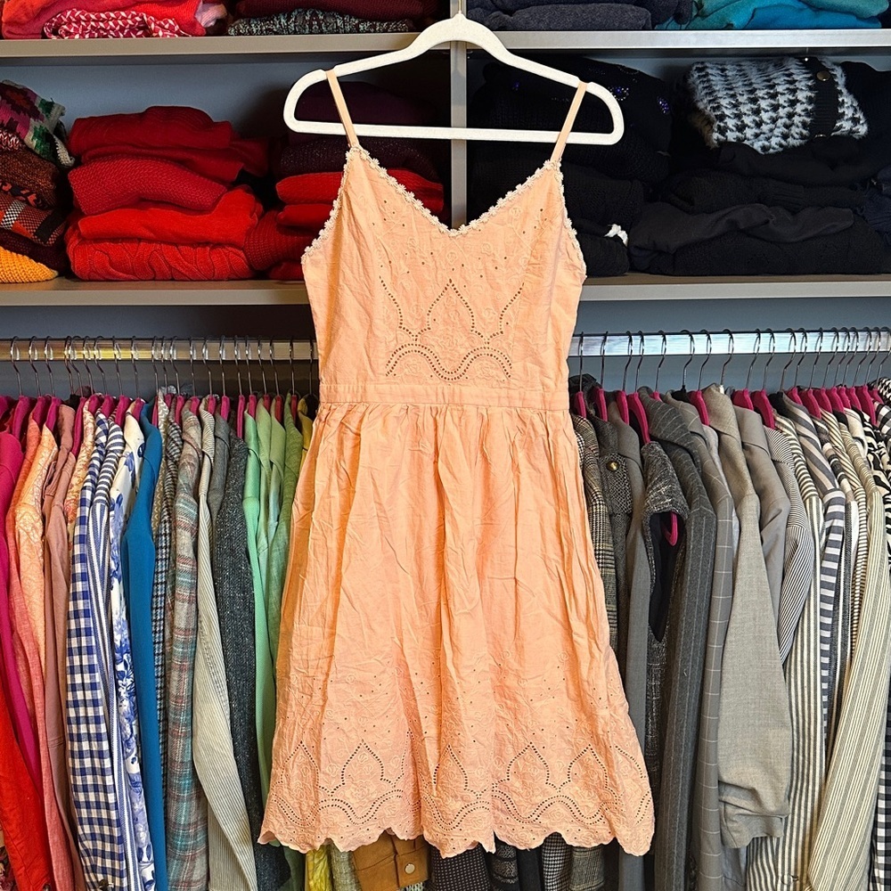Soieblu peach adjustable strap lined side zipper closure eyelet dress size M